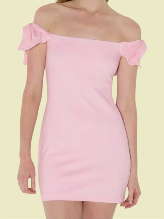 wild fable Dresses & Skirts - Wild Fable Light Pink Off the Shoulder Bow Short Sleeve Mini A-Line Dress